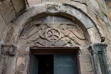 View indoors and outdoors of Jvari Monastery is a sixth century Georgian Orthodox monastery near Mtskheta, eastern Georgia.It is listed as a World Heritage site by UNESCO. Spring in Georgia.