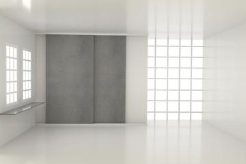 empty white room with concrete in 3d rendering