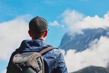 Traveler in mountains