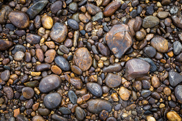Natural round stone from the river beach, outdoor day light