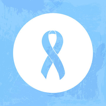 Awareness ribbon. Light blue ribbon. Isolated icon. Watercolor painted background.
