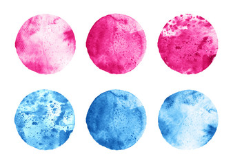 Set of pink and blue watercolor painted circle