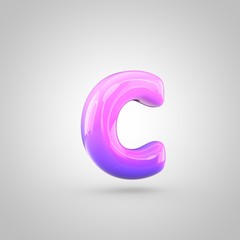 Glossy pink and violet gradient paint alphabet letter C lowercase isolated on white background