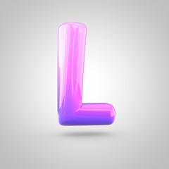 Glossy pink and violet gradient paint alphabet letter L uppercase isolated on white background