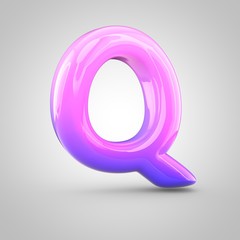 Glossy pink and violet gradient paint alphabet letter Q uppercase isolated on white background