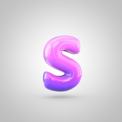 Glossy pink and violet gradient paint alphabet letter S lowercase isolated on white background