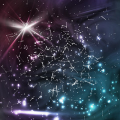 Fototapeta premium Cosmic Constellations Modern Background Vector. Sparkling Nights Abstract Sky With Stars
