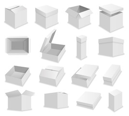 Vector blank packing box on white background. Realistic opened box