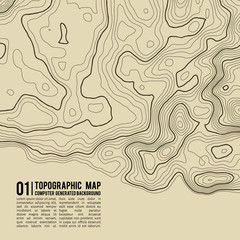 Topographic map background with space for copy . Line topography map contour background , geographic grid abstract vector illustration . Mountain hiking trail over terrain .