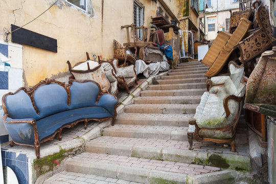 Old abandoned furniture on the street of Izmir