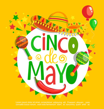 Cinco De Mayo, lettering on holiday background.