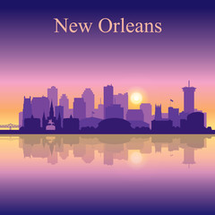 New Orleans silhouette on sunset background