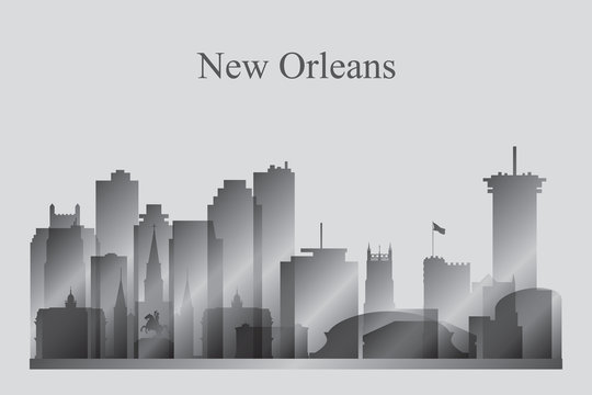 New Orleans city skyline silhouette in grayscale