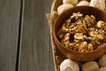 walnuts on wooden surface