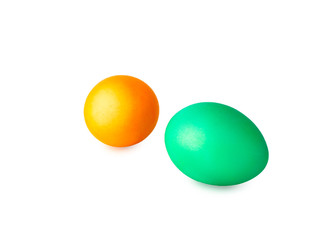 Colorful easter eggs isolated on a white background. Traditional Slavic, Russian, Ukrainian festive homemade, painted chicken eggs for the celebration of Orthodox Easter.