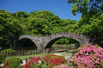 新緑の諫早公園　眼鏡橋