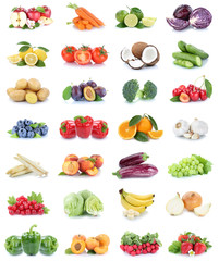 Obst und Gemüse Früchte Sammlung Äpfel, Orangen Bananen Erdbeeren Paprika Essen Freisteller