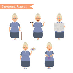 Funny Grandmother housewife cartoon.