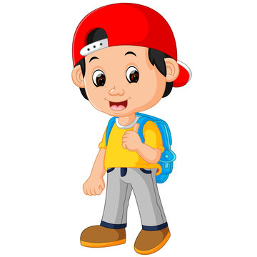 Boy with backpacks cartoon