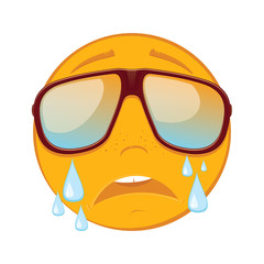 Cute emoticon crying  in a sunglasses on white background. Vector illustration.