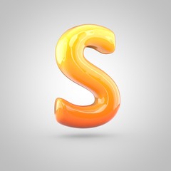 Naklejka premium Glossy orange and yellow gradient paint alphabet letter S uppercase isolated on white background