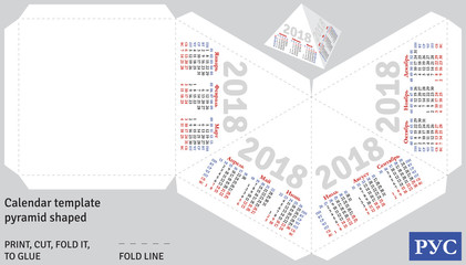 Template russian calendar 2018 pyramid shaped, vector