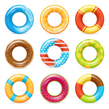 Realistic Colorful Life Rings Set 