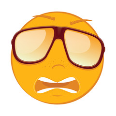 Cute scared emoticon in a sunglasses on white background. Vector illustration.