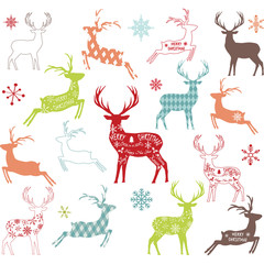 Colorful Merry Christmas Reindeer,Reindeer silhouette set. 