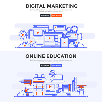 Flat design concept banner - Digital Marketing and Online education