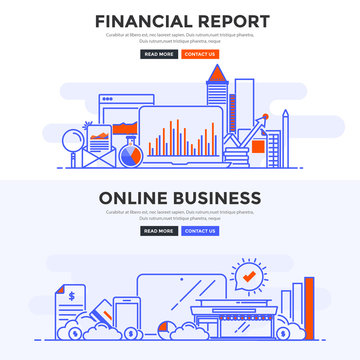 Flat design concept banner -Financial Report and Online Business