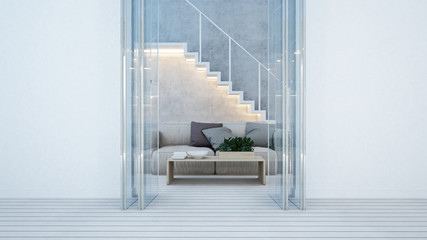 living area and balcony white tone in home or apartment - 3D Rendering