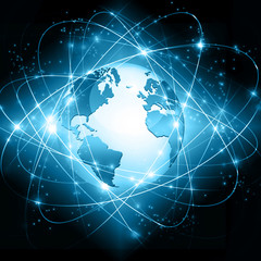 Best Internet Concept of global business. Globe, glowing lines on technological background. Wi-Fi, rays, symbols Internet, 3D illustration