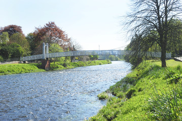 Fototapeta premium pedestrian bridge over river Tweed at Peebles