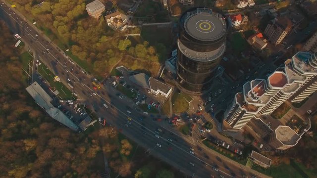 Modern business center with helipad 4K UHD aerial footage