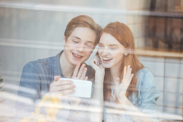 Pretty students making selfie