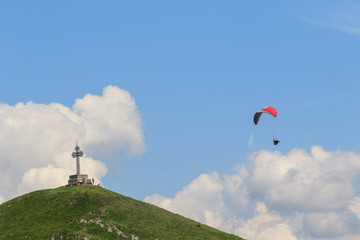 Fototapeta na wymiar paragliders on the sky