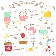Set of Cute Breakfast and Dessert Doodle 
