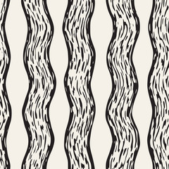 Decorative seamless pattern with handdrawn doodle lines. Hand painted wavy stripes background. Trendy endless freehand texture