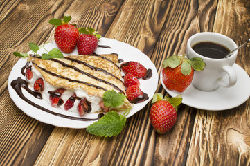 Crepes with Banana and strawberries