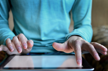 Person Typing on Tablet Connecting Internet Communications