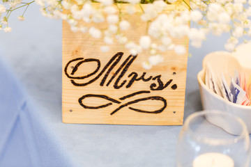 Close up of new  bride's place setting at a wedding reception