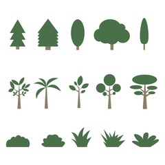 Tree and Bush Vector Set. Isolated on White Background