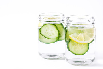 Detox water with cucumber and lemon isolated on white background

