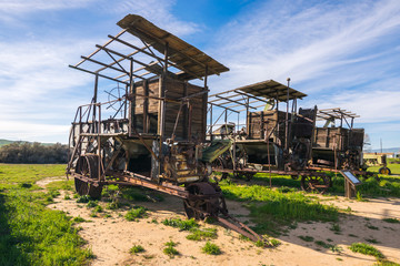 Fototapeta premium Old farming machinery in Carrizo Plain National Monument, San Andreas Fault (boundary between the Pacific Plate and the North American Plate), California USA, North America