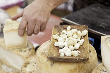 Artisan cheese in a market