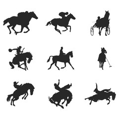 Vector silhouette of a rider on a horse. Black horse silhouette in motion. Vector illustration.