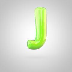 Glossy lime paint alphabet letter J uppercase isolated on white background