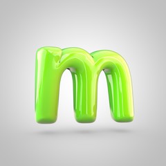Glossy lime paint alphabet letter M lowercase isolated on white background