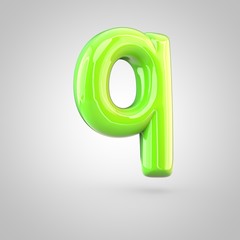 Glossy lime paint alphabet letter Q lowercase isolated on white background